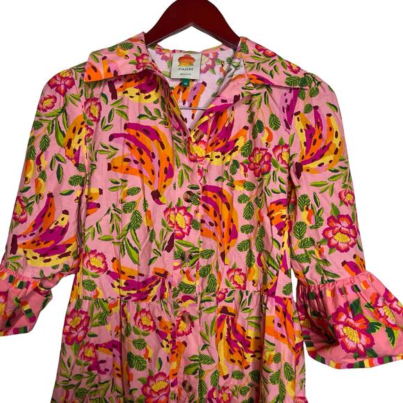 FARM RIO Pink Painted Bananas Mini Dress sz XS - Picture 4 of 6